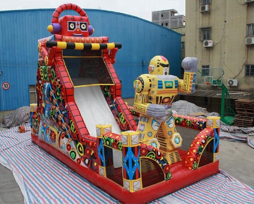 Cartoon robot theme inflatable kids slide